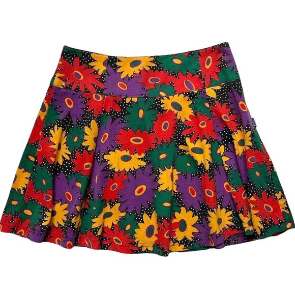 90s vintage Esprit Mini Skirt Circle Flower Pop Art Print Bright Pattern Teens. - Picture 2 of 5